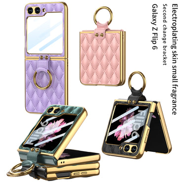Electroplating Leather Ring Rhombus Stylish Cover for Samsung Galaxy Z Flip Series