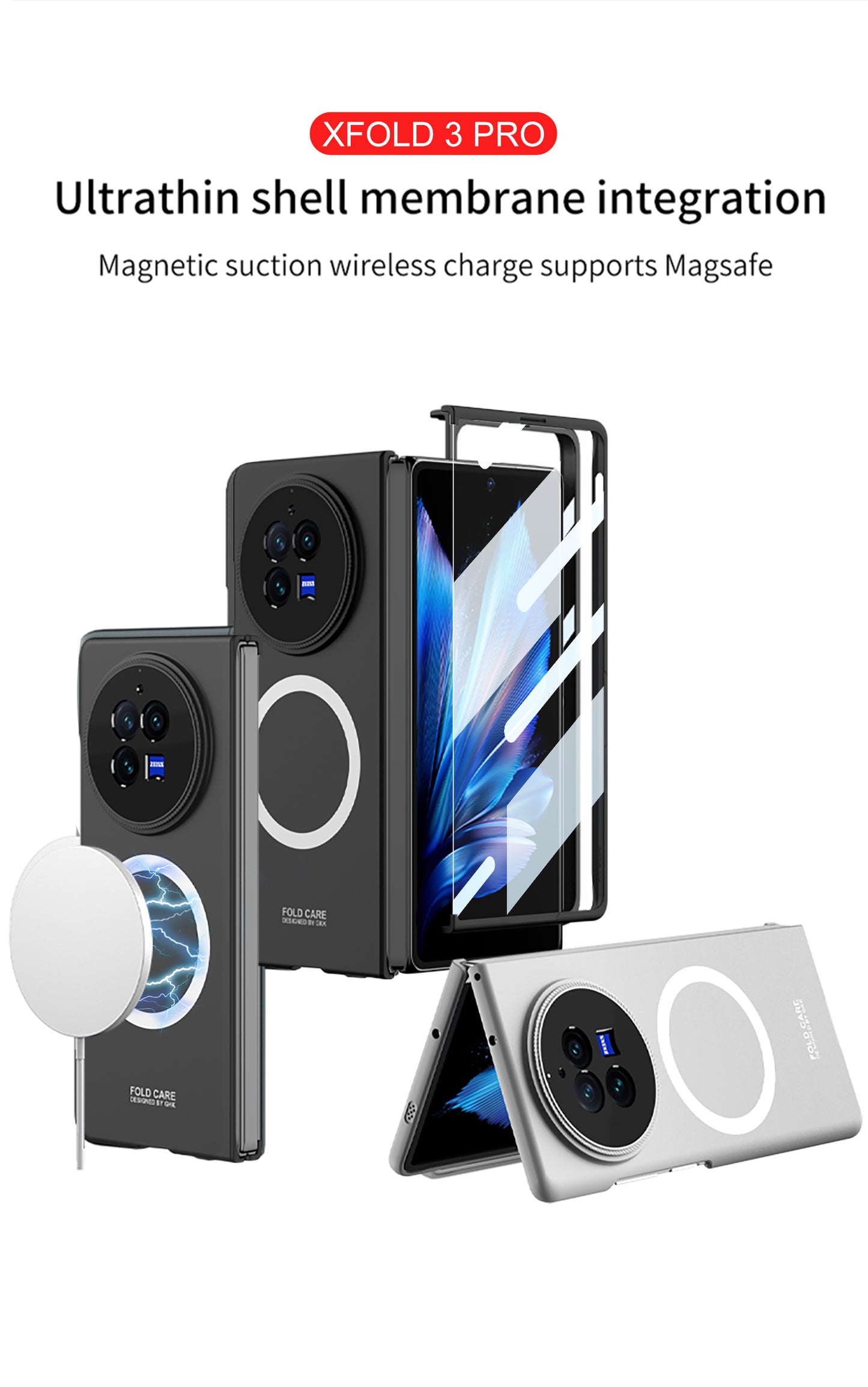 Ultra Thin Back Ring Magsafe Back and Front case for Vivo X Fold3 Pro | Utra Thin Back Cover Case | Front Tempered Glass Case | Light Weight