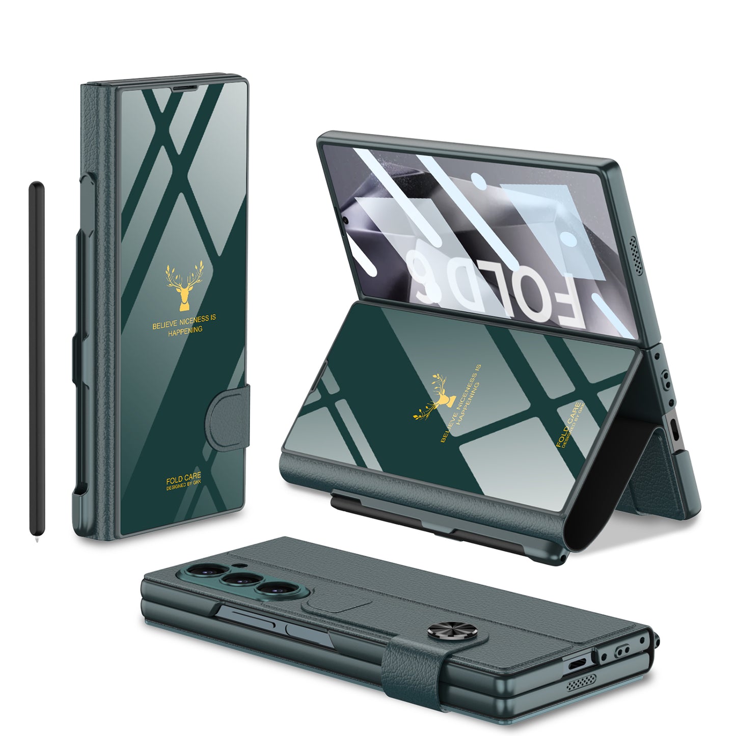 Stylish Electroplating Glass with Pen Holder Cover for Samsung Galaxy Z Fold Series