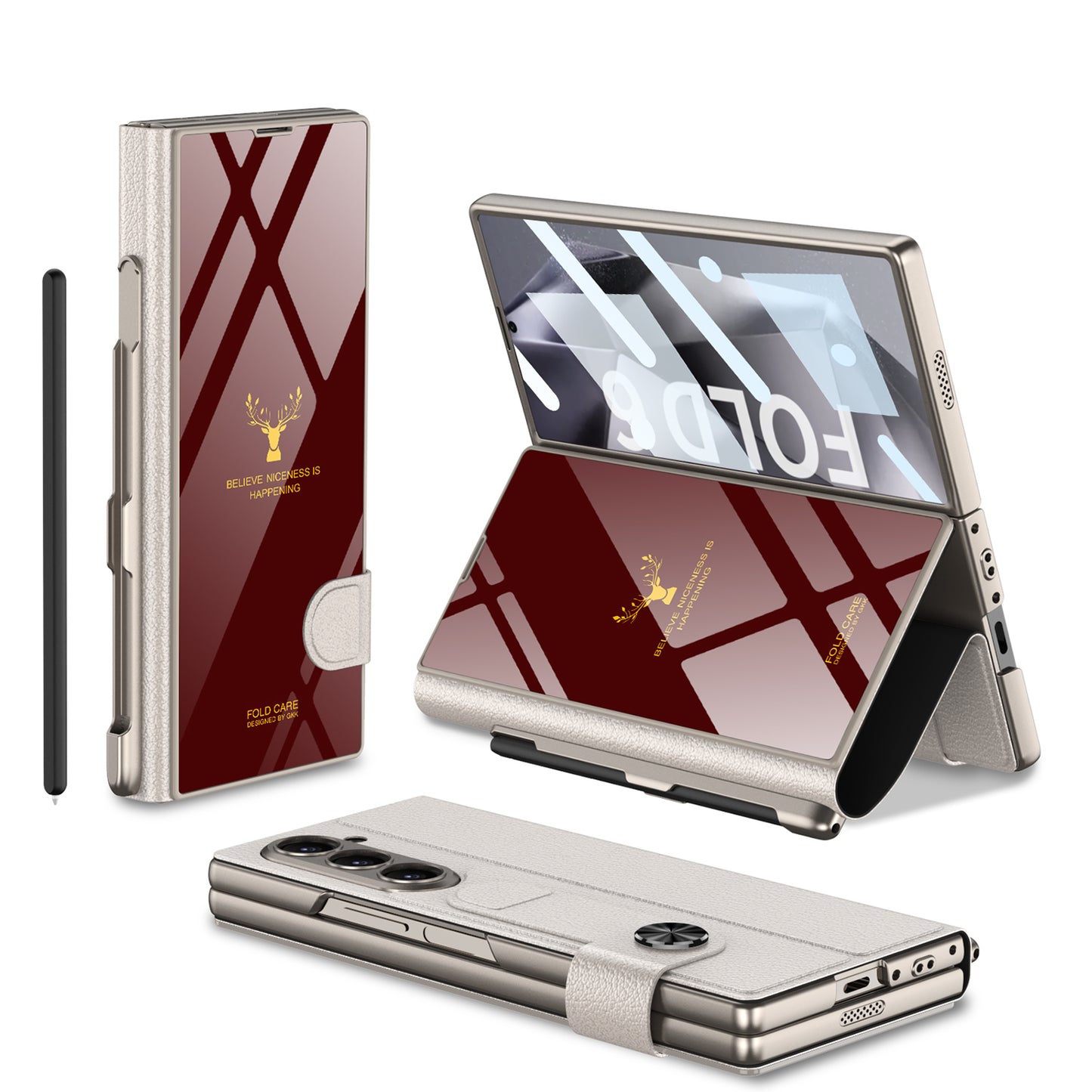 Stylish Electroplating Glass with Pen Holder Cover for Samsung Galaxy Z Fold Series