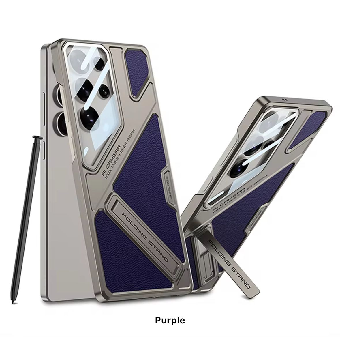 Premium stylish matte finish Kickstand case with Camera Glass Protection for Samsung Galaxy S25 Ultra