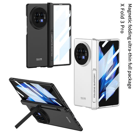 Magnetic Hinge | Ultra Thin | Inbuilt Kickstand Case for Vivo X Fold3 Pro | Full Body Hard Protection | Utra Thin Back Cover Case |  Front Tempered Glass Case | Polycarbonate