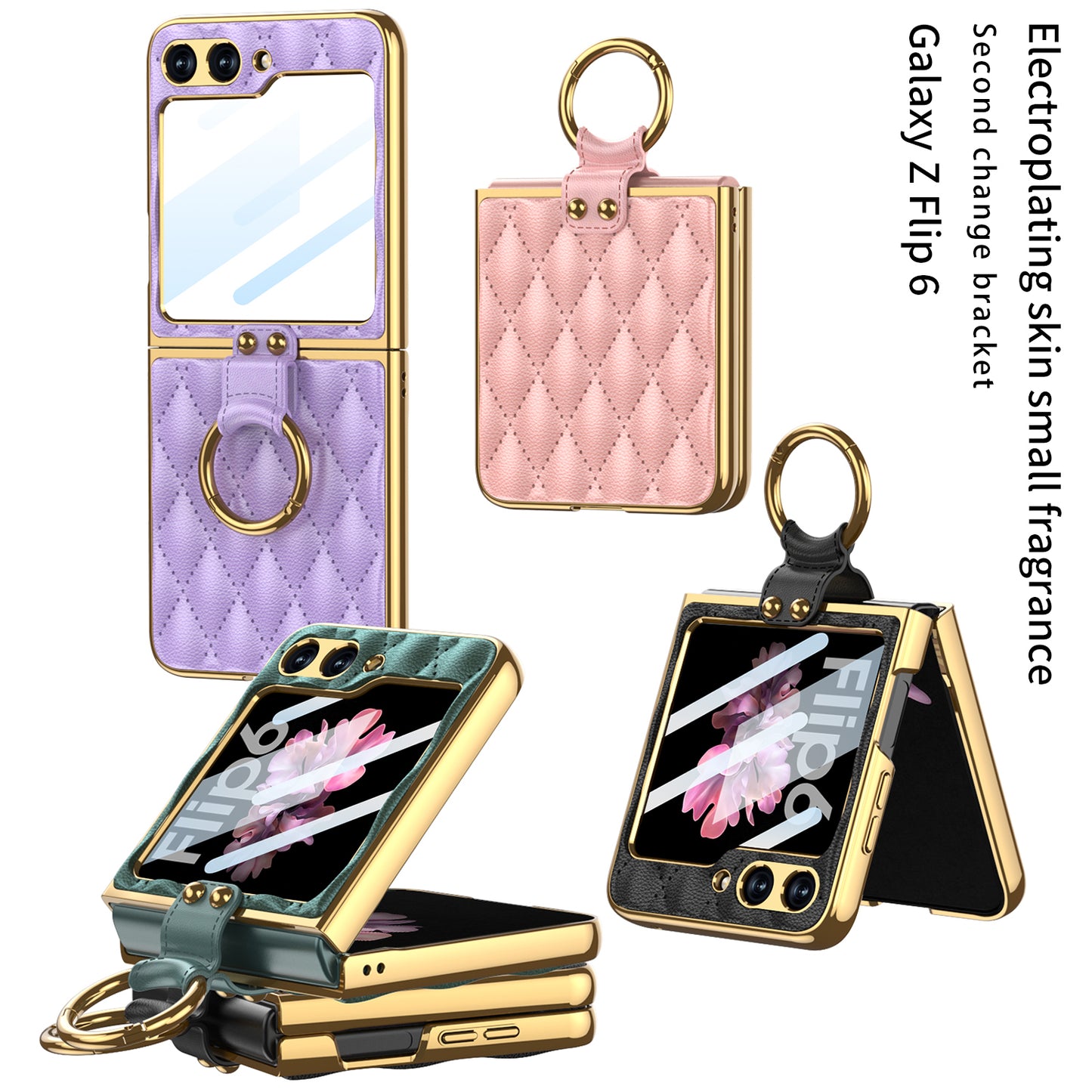 Electroplating Leather Ring Rhombus Stylish Cover for Samsung Galaxy Z Flip Series