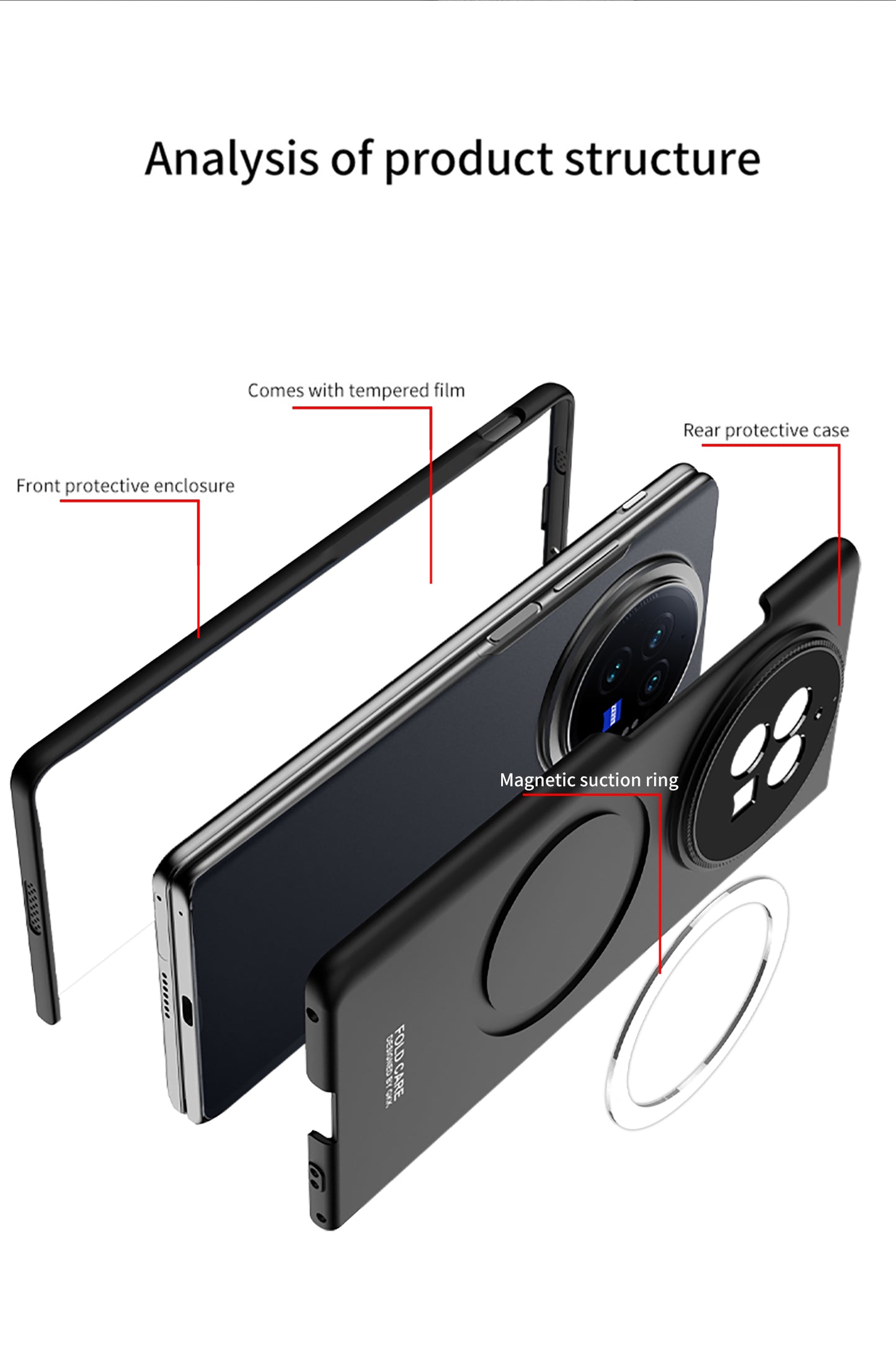 Ultra Thin Back Ring  Magsafe  Back and Front case for Vivo X Fold3 Pro | Utra Thin Back Cover Case |  Front Tempered Glass Case | Light Weight