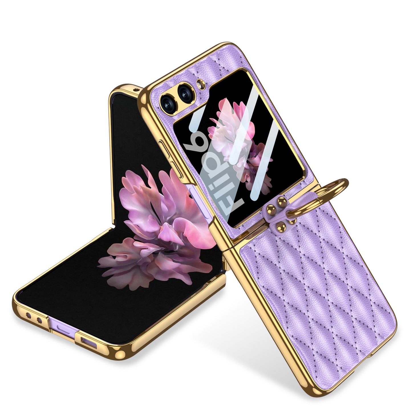 Electroplating Leather Ring Rhombus Stylish Cover for Samsung Galaxy Z Flip Series