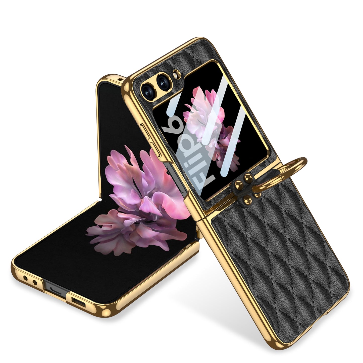 Electroplating Leather Ring Rhombus Stylish Cover for Samsung Galaxy Z Flip Series
