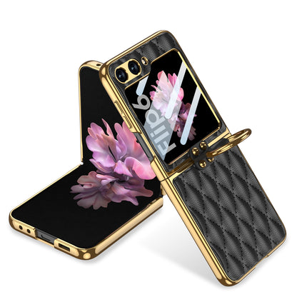 Electroplating Leather Ring Rhombus Stylish Cover for Samsung Galaxy Z Flip Series